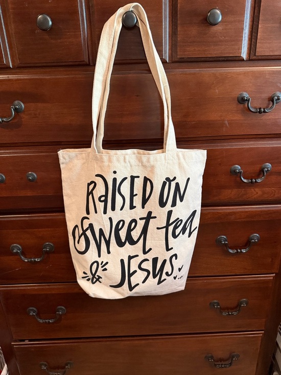 Handbags - Raised On Sweet Tea & Jesus Canvas Tote Bag - Natural